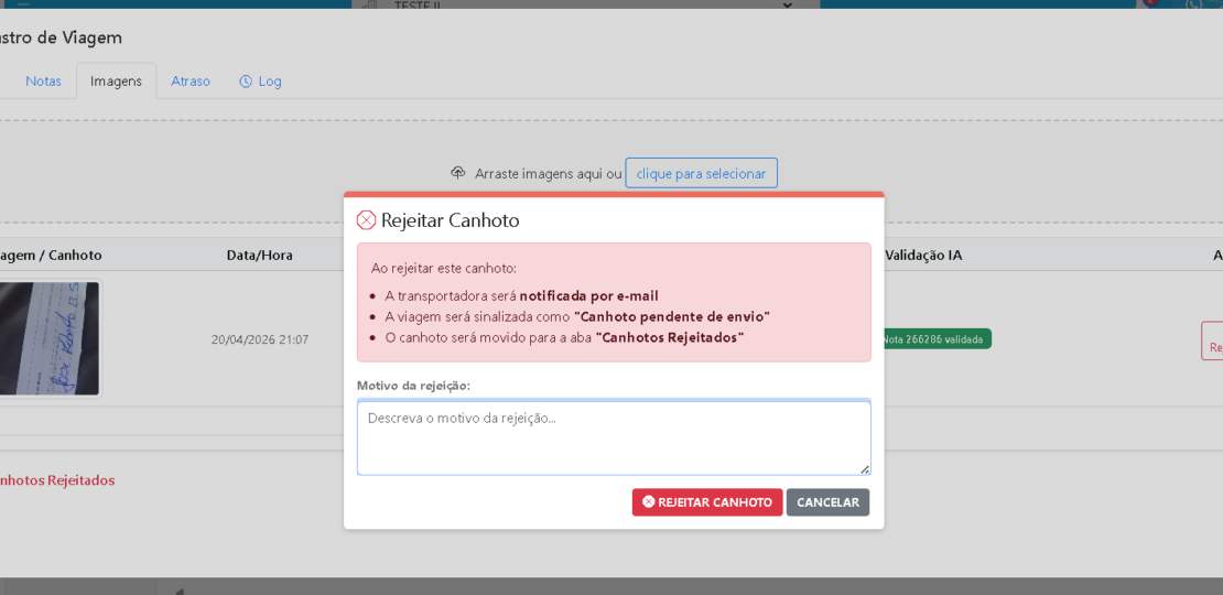 sistema rejeitar